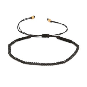 Black Spinel Beaded Bracelet: Tiny 3mm Gemstone, Women&#39;s Jewelry