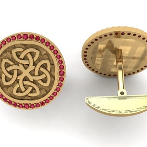 Ruby Cufflinks, 14K Gold Plated Sterling Silver, Celtic Knot Design, Ruby Crown cufflink, wedding or anniversary gift, cufflinks for groom