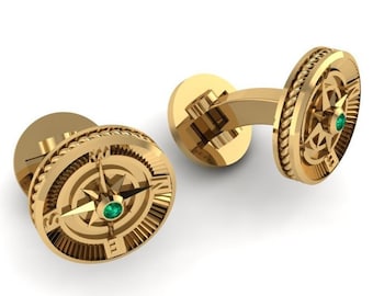 Emerald Cufflink, 18K Gold plated, Natural Emerald faceted Cufflink,  Emerald jewelry, Gemstone Cufflinks, Valentines Gift For Him
