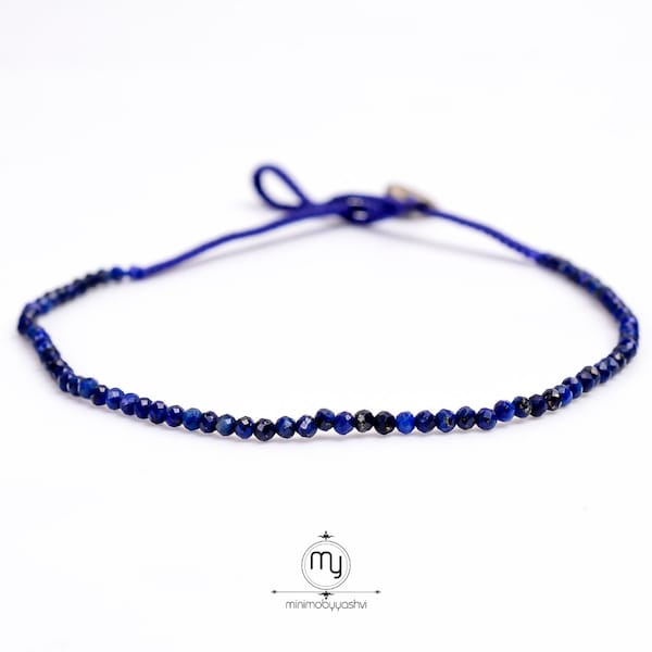 Tobilleras de lapislázuli - Joyería pequeña de Roundel, Joyería ajustable de hilo - Tobilleras bohemias - Tobilleras de lapislázuli azul