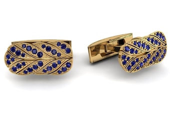 Sapphire Cufflinks, 18Kt gold plated, sapphire jewelry, men&#39;s cufflinks, 92.5 silver jewelry, sapphire stone cufflinks, cufflinks for men&#39;s