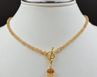 Natural Citrine Necklace,14KT Gold Plating, Beaded Jewelry, Citrine Pendant, Dainty Citrine, Women Jewelry,3.80 mm Citrine Beads, mom&#39;s gift