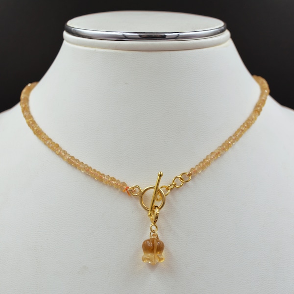 Collana con citrino, collana con perline, placcatura in oro 14 carati, ciondolo con citrino, delicate perline di citrino micro sfaccettate da 3,80 mm, gioielli in pietra, regalo per la mamma