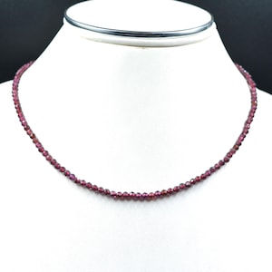 Dainty Garnet Beaded Necklace: 3mm Tiny Red Gemstone Jewelry