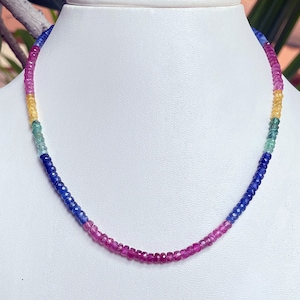 Multi Stone Beaded Necklace: Ruby, Emerald, Sapphire