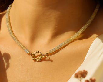 Ethiopian Opal Beaded Necklace: 14kt Gold Plated Gemstone Jewelry