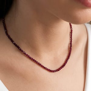 Dainty 3mm Garnet Beaded Necklace: Gemstone Party Jewelry