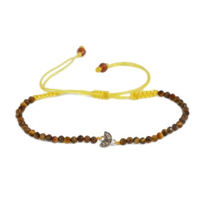 Tiger Eye Bracelet, Beaded Bracelet, Diamond Charm, macrame jewelry, 2mm faceted tiger eye beads, minimalist jewelry, for gift