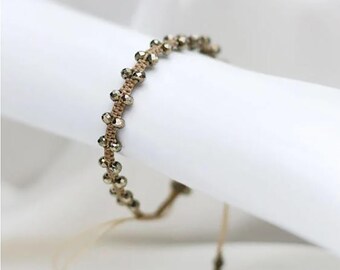Natural Pyrite Bracelet, Beaded Bracelet, Thread Jewelry, 3mm Pyrite beads, Adjustable Bracelet, Faceted Pyrite, August birthstone, for gift