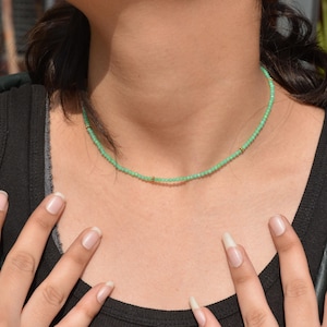 Faceted Chrysoprase Beaded Necklace: Tiny Green Gemstone Jewelry