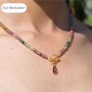 AAAA+ multi tourmaline necklace,92.5 Sterling Silver, Watermelon tourmaline necklace, colorful tourmaline beads, Women Jewelry, mom's gift
