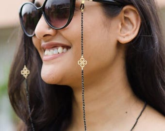 Vierblättriges Kleeblatt, Glücksbringer, Brillenkette, Sonnenbrillenkette, Gesichtsmaskenkette, handgefertigter Schmuck, Maskenband,