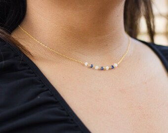 Sapphire Necklace, Beaded necklace, 14KT Gold plated, Sapphire with moonstone, Birthstone sapphire jewellery, Gift for Her, Silver necklace