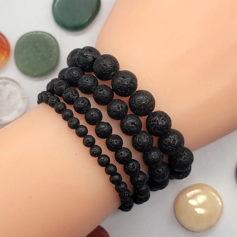 Natural Black Lava Bracelet, Roundel Lava Beads, Stretch Beaded, Lava Beaded, 4-10mm Round Lava, Men's jewelry,gemstone Bracelet, Lava Beads