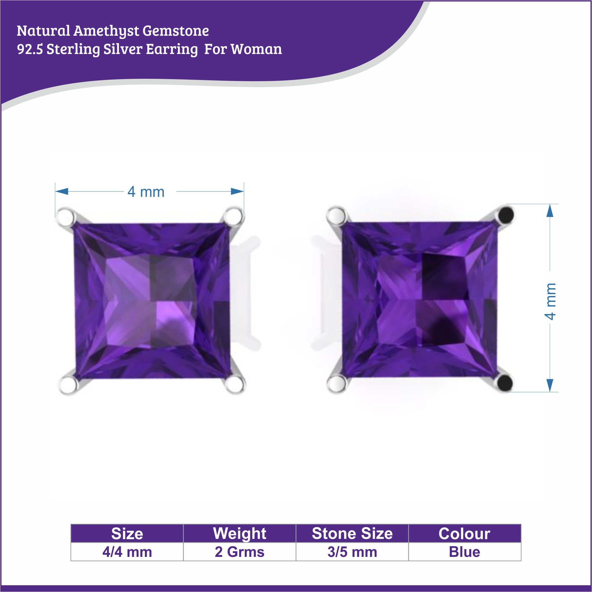 Square Stud Earrings Gemstone Stud Earrings Sterling Silver Etsy