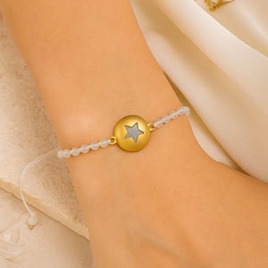 Dainty Moonstone Bracelet: 3mm Beaded Star Charm Jewelry