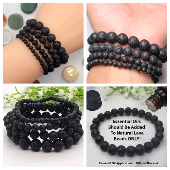 Natural Black Lava Bracelet Roundel Lava Beads Stretch Etsy New
