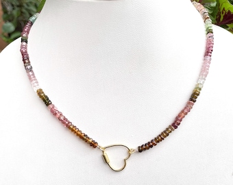 Natural tourmaline necklace, 14KT Gold Plating, 3mm roundel tourmaline Beads, Multi color tourmaline jewelry, Women Jewelry, gift for women
