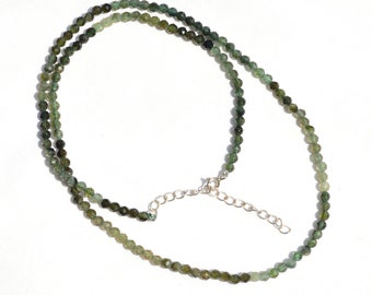 Tourmaline Necklace: Beaded necklace, 3mm Dainty Micro Faceted Gemstone beads, Green tourmaline Jewelry, for party wear gift