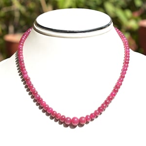 Ruby Necklace, Beaded necklace, 4.50-9mm roundel ruby beads, gemstone jewelry, pink ruby beaded, minimalist necklace, gift for her