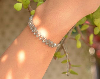 Natural Labradorite Bracelet, beaded jewelry, 3.15mm Labradorite round Beaded Bracelet, Faceted Bead Labradorite, minimalist Jewelry "8inch