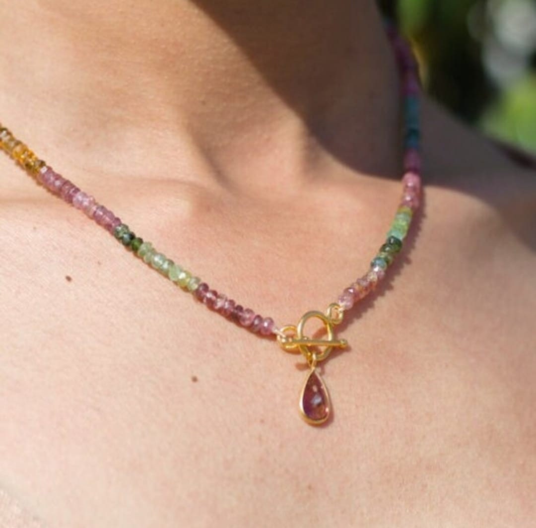 AAAA+ multi tourmaline necklace,92.5 Sterling Silver,Watermelon tourmaline necklace,Multi color tourmaline jewelry, Women Jewelry,mom's gift