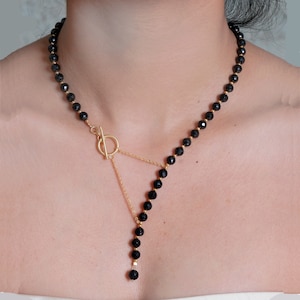 Black Spinel Beaded Necklace: Roundel Faceted Gemstone Jewelry