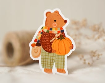 Pumpkin Bear - vinyl sticker | vinyl decal, animal, fall, autumn laptop decor
