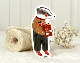 Badger the Reader - Vinyl Sticker | glossy bookworm decal