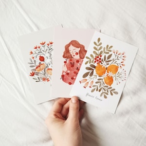 Postcards Set of 3 Mini Art Print Set, Card Bundle, Cute Cards, Art Gift image 1