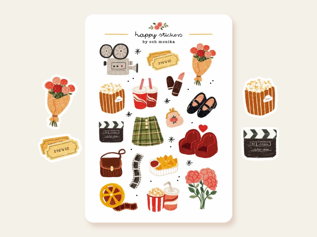 Movie Date - Stickers #34 | Night Cinema, Popcorn, Tickets, Journal ...