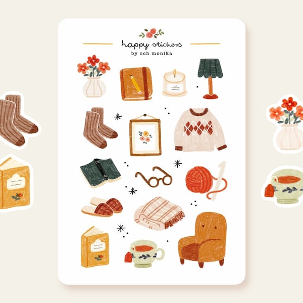 Cozy Home Sticker Sheet | cute stickers, planner stickers, bullet journal stickers, scrapbook stickers
