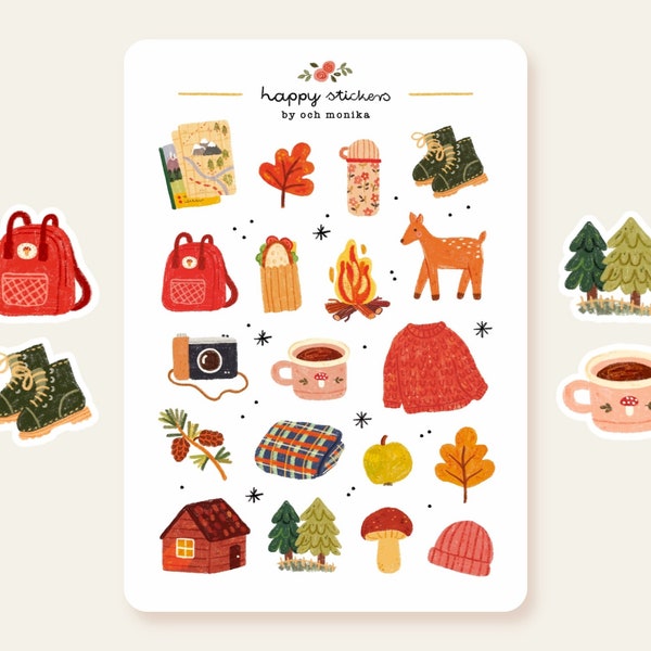 Hiking Stickers | Woodland Sticker Sheet, Camping Stickers, Planner Stickers