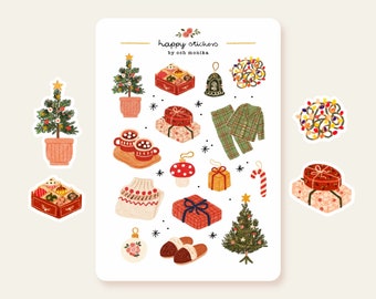 Arbre de Noël - Autocollants | Feuille d'autocollants de Noël, Stickers pour agenda des fêtes, Stickers hiver Hygge, Journal de Noël