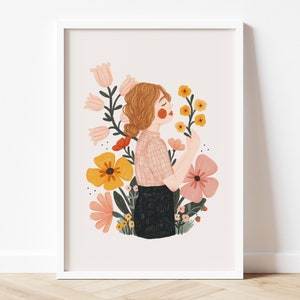 Plant Art, Woman Illustration, Flower Art, Plant Lady, Plant Mom Gift image 1