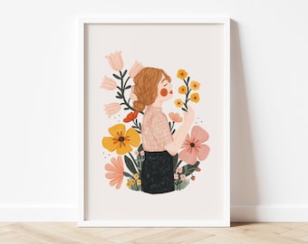 Plant Art, Woman Illustration, Flower Art, Plant Lady, Plant Mom Gift