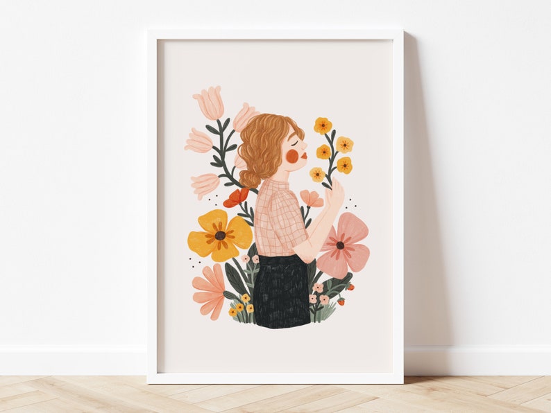 Plant Art, Woman Illustration, Flower Art, Plant Lady, Plant Mom Gift image 1