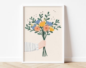 Flower Art Print | Floral Illustration | Bouquet Art Print | Floral Wall Decor | Flower Wall Art