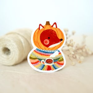 Pumpkin Fox - Vinyl Sticker |  glossy sticker, fox sticker, cute animal stickers