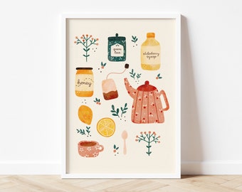Tea Art Print | Tea Lover Gift | Tea Time Poster | Tea Illustration | Kitchen Wall Art | Kitchen Poster
