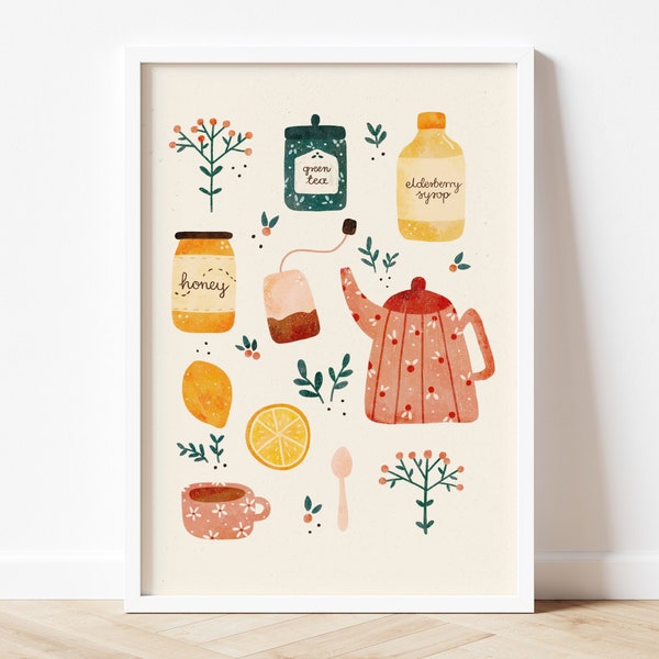 Hand-Drawn Tea Illustration Print | Kitchen Wall Art, Tea Lover Gift