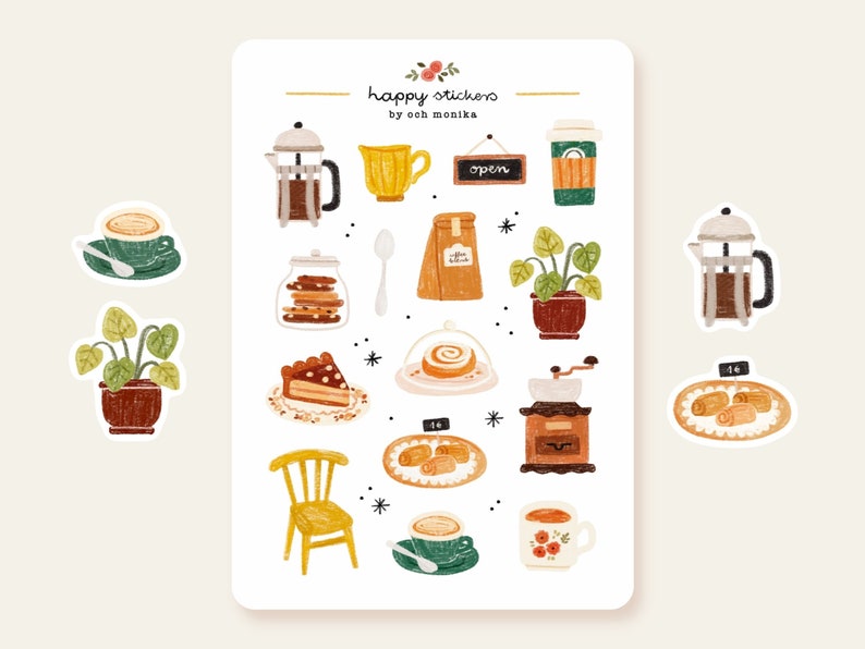 Coffee Sticker Sheet coffee house, cute stickers, planner stickers, bullet journal stickers, scrapbook stickers image 1