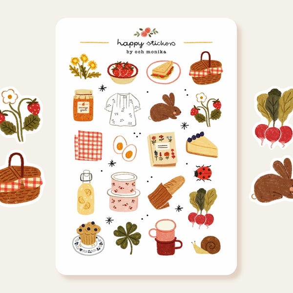 Spring Picnic - stickers #80 | hand-drawn planner stickers, scrapbook decals, paper sticker sheet