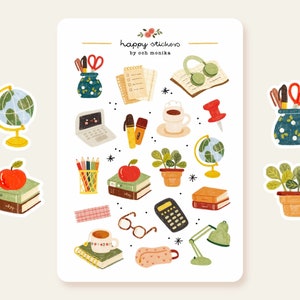 Study Desk - stickers | Sticker Sheet, School Sticker, Scrapbook Stickers, Cute Stickers, Planner Stickers