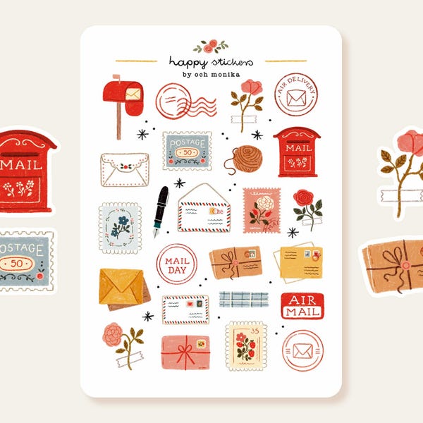 Happy Mail - stickers #61 | mailbox, stamps & envelopes for planner, journaling