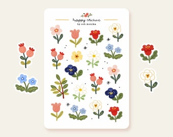 Feuille d'autocollants floraux | Petits stickers, Stickers mignons, jeu d'autocollants pour agenda, Stickers Bullet Journal