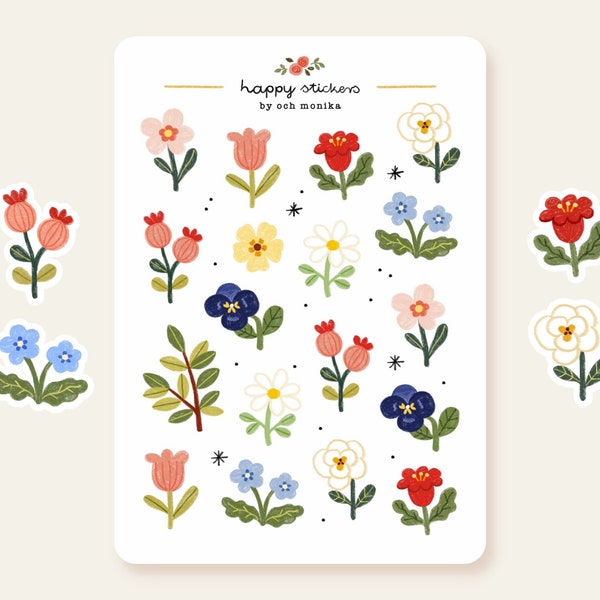 Floral Sticker Sheet | Tiny Stickers, Cute Stickers, Planner Stickers Set, Bullet Journal Stickers