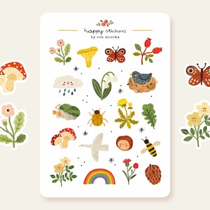 Natuurstickers | Stickervel, bloemenstickers, schattige stickers, plannerstickers, Bullet Journal-stickers