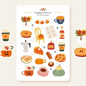 Fall Café - adesivi / Adesivi per pianificatori autunnali, Adesivi zucca, Halloween, Adesivi caffè, Bullet Journal, Scrapbooking