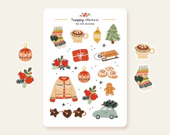 Cozy Christmas Sticker Sheet | Holiday Planner Stickers, Hygge Winter Stickers, Winter Journal Stickers